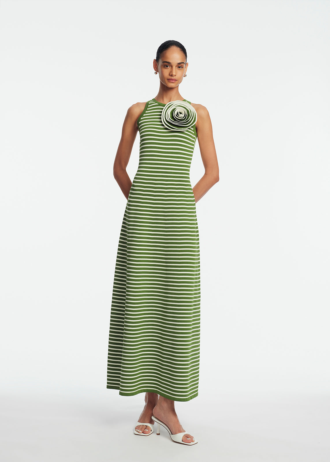 Rose Detail Knit Halter Dress | Cactus Multi