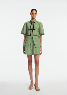 Embroidered Striped Cotton Bow Front Shirt | Cactus