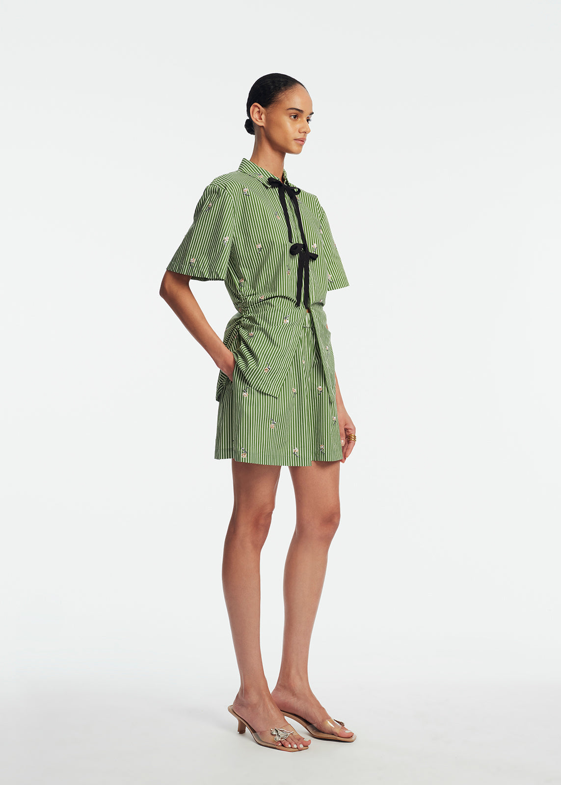 Embroidered Striped Cotton Bow Front Shirt | Cactus
