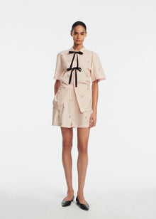 Embroidered Striped Cotton Short | Blush