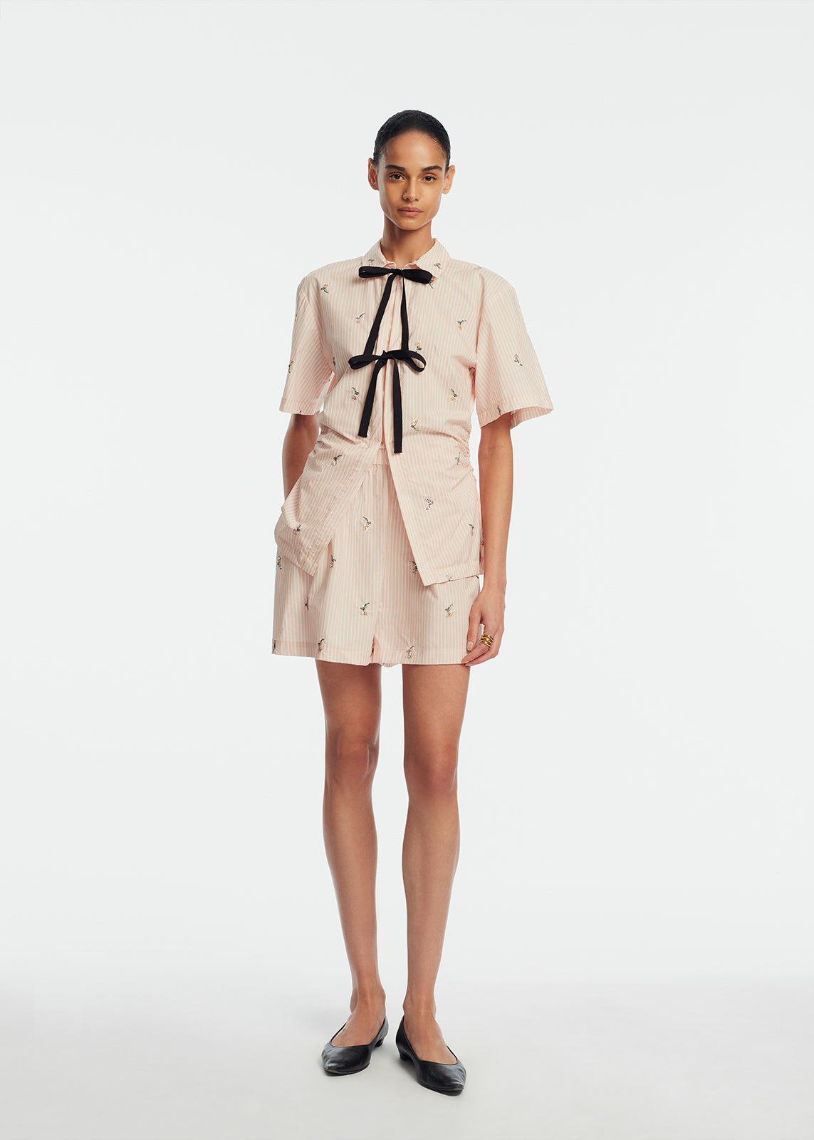Embroidered Striped Cotton Short | Blush