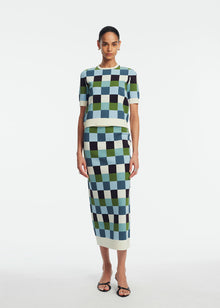Box Jacquard Knit Pencil Skirt | Mallard Multi