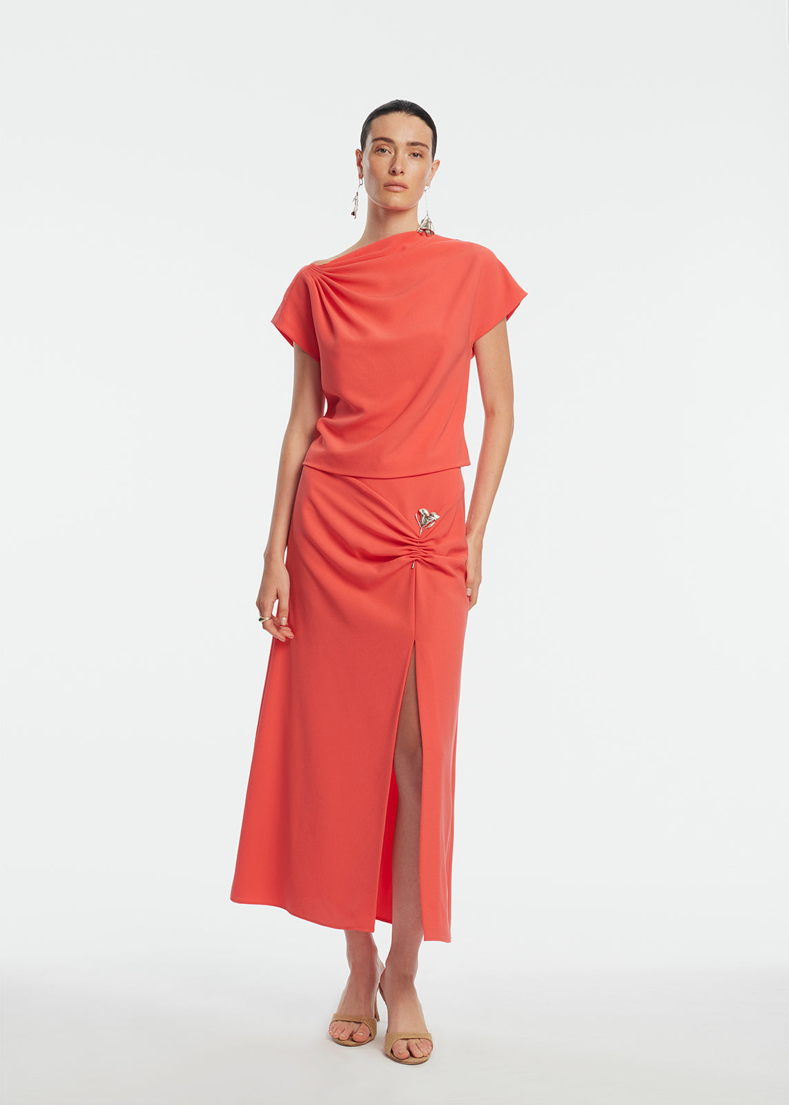Fluid Crepe Draped Top | Watermelon