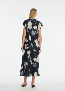 Abstract Floral Crepe Cascade Skirt | Navy
