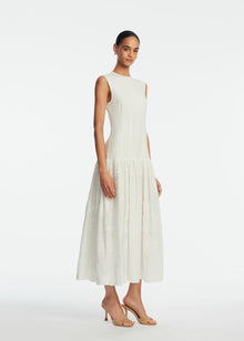 Ribbon Embroidered Cotton Combo Dress | White