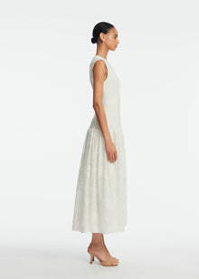 Ribbon Embroidered Cotton Combo Dress | White
