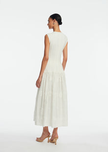 Ribbon Embroidered Cotton Combo Dress | White