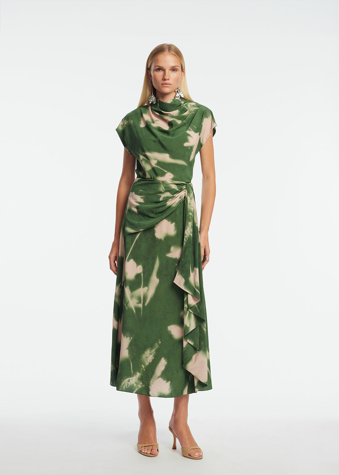 Abstract Floral Crepe Cascade Skirt | Cactus