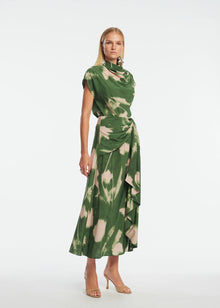 Abstract Floral Crepe Cascade Skirt | Cactus