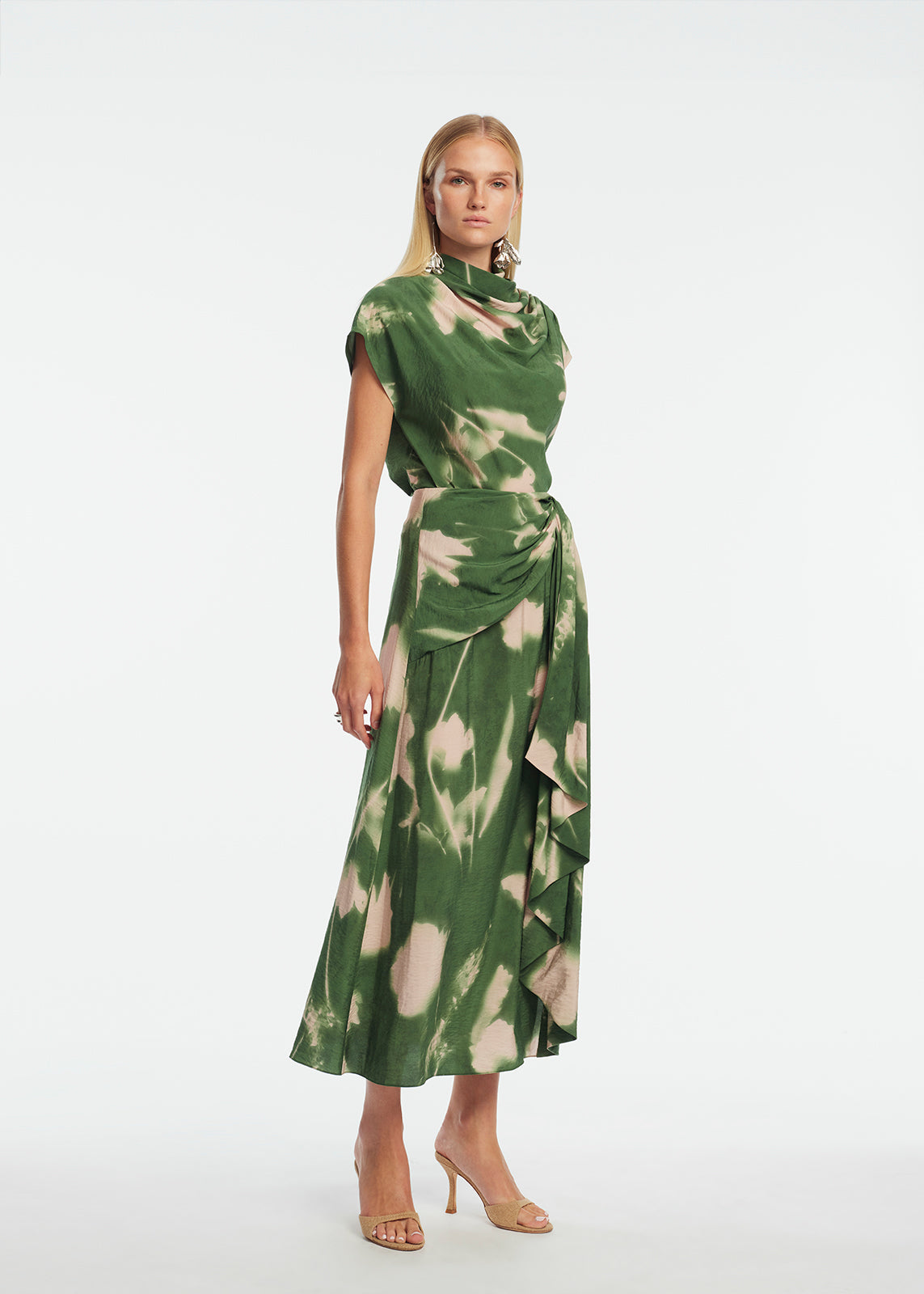 Abstract Floral Crepe Cascade Skirt | Cactus