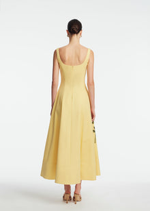 Peony Embroidered Stretch Cotton Full Dress | Butter/Yellow