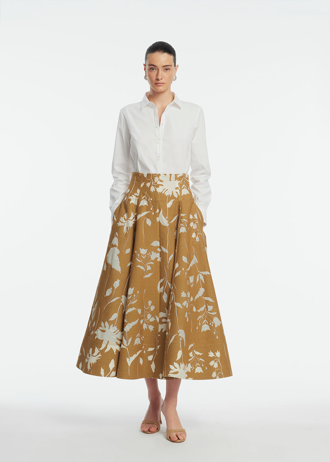 Floral Jacquard Parker Skirt | Camel