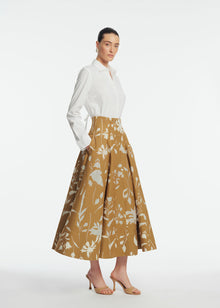 Floral Jacquard Parker Skirt | Camel
