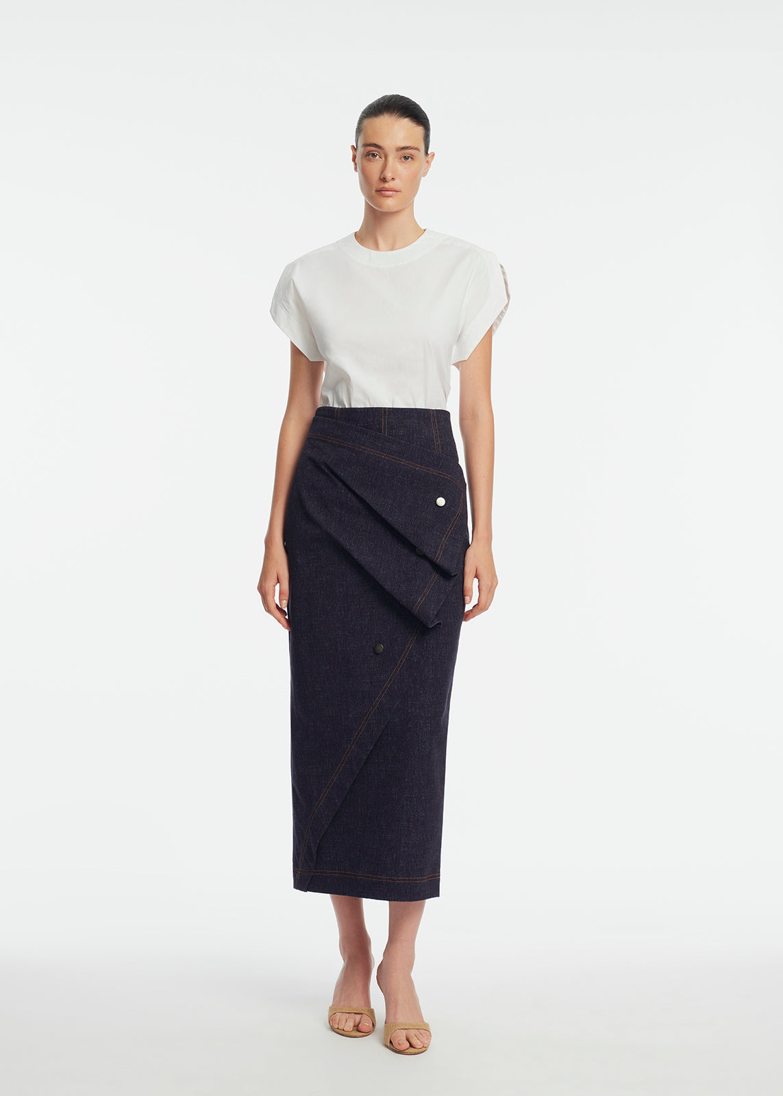 Stretch Denim Ruffle Skirt | Midnight