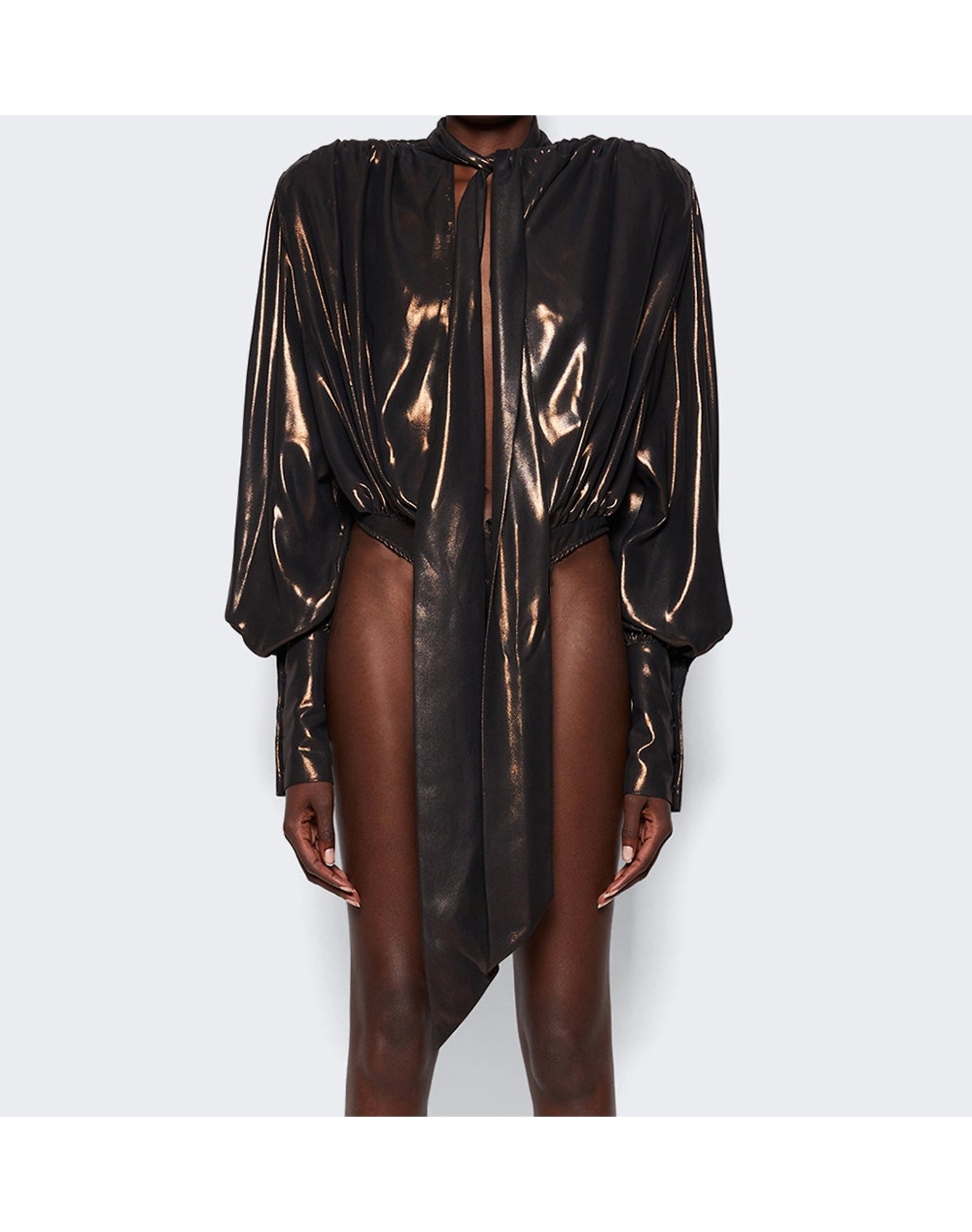 LaQuan Smith | Women | Bodysuit With Necktie Detail | Bronze