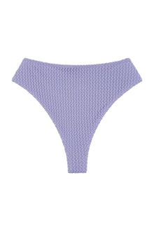 Lavender crochet bikini bottom with textured knit pattern and high-cut design.