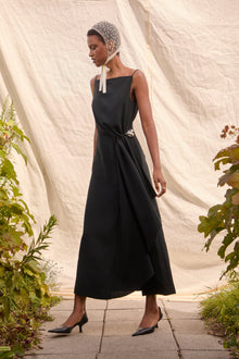 Fluid Crepe Pin Detail Draped Dress | Black