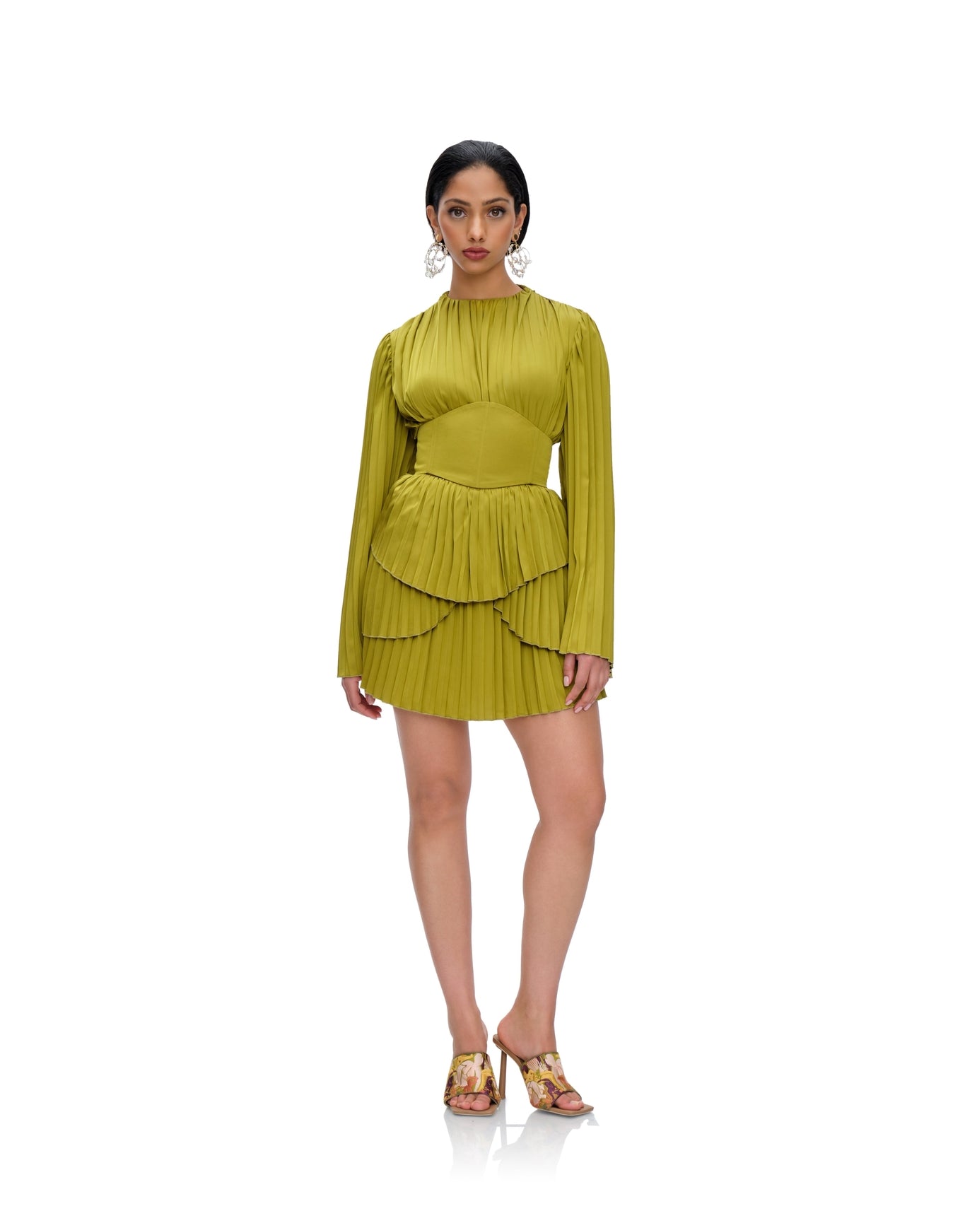 Lenti Pleated Mini Dress | Lime