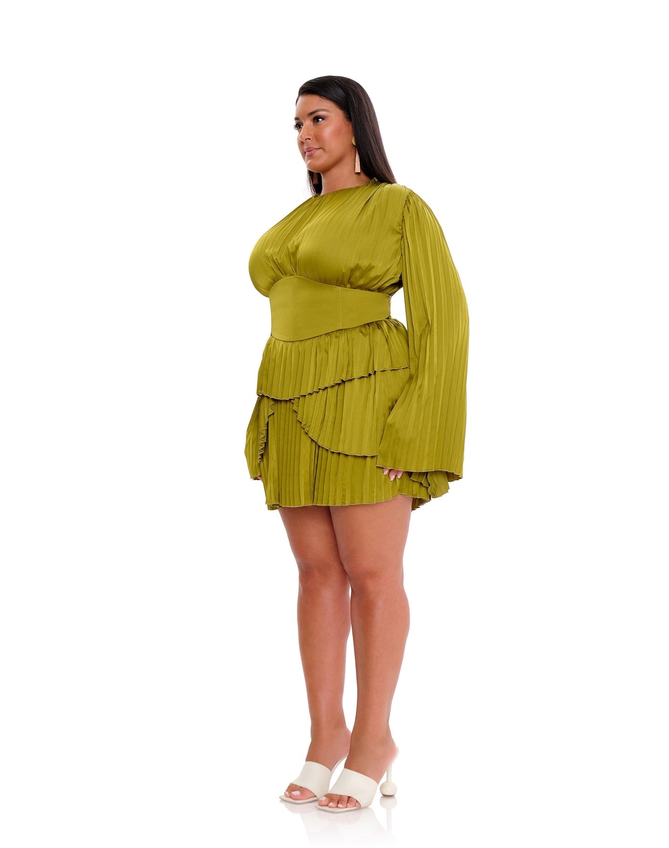 Lenti Pleated Mini Dress | Lime