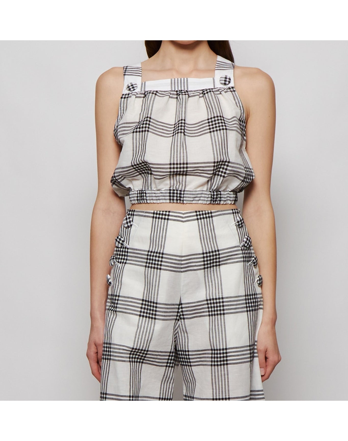 Lisa Marie Fernandez | Women | Blouson Button Top Check | Black x White