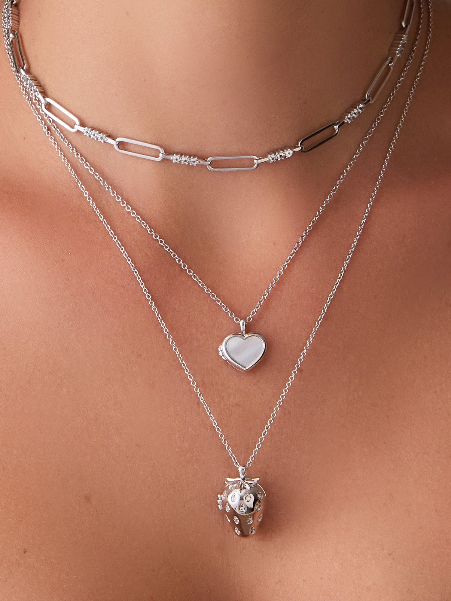 Strawberry Locket Necklace | 5A Grade Cubic Zirconia | Silver Rhodium Plated Brass