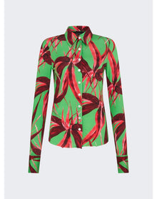 Louisa Ballou | Women | Button Down Shirt | Green With Red Flowers