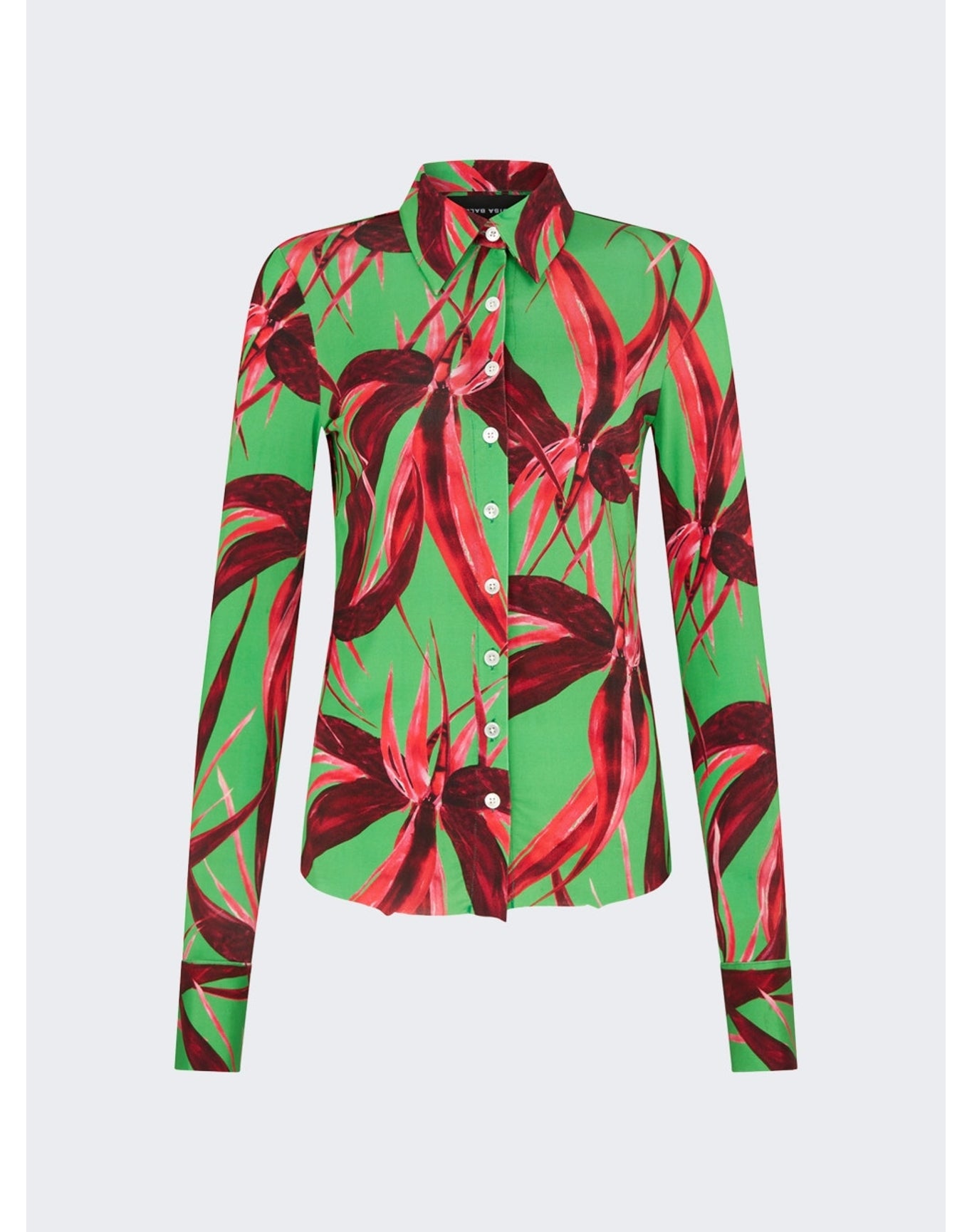 Louisa Ballou | Women | Button Down Shirt | Green With Red Flowers