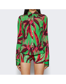 Louisa Ballou | Women | Button Down Shirt | Green With Red Flowers