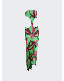 Louisa Ballou | Women | Long Carve Dress | Green With Red Flowers