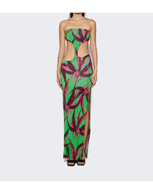 Louisa Ballou | Women | Long Carve Dress | Green With Red Flowers