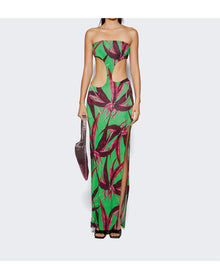 Louisa Ballou | Women | Long Carve Dress | Green With Red Flowers