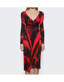 Louisa Ballou | Women | Long Sleeve Summer Solstice Midi Dress | Queens Gambit Red
