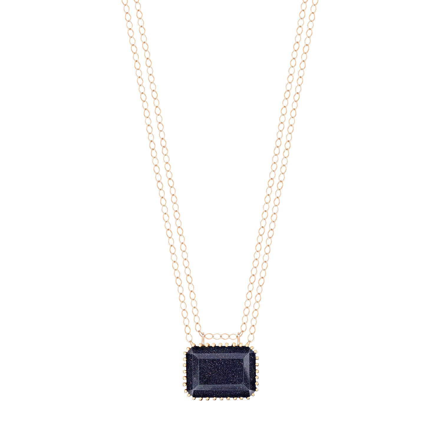 Jumbo Midnight Blue Sandstone Necklace | 18K Rose Gold