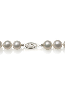 AAA Quality Round Strand Necklace - I | 14K White Gold | White Freshwater Pearl | 7mm - 8mm