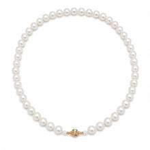 AAA+ Quality Round Strand Necklace | 14K Yellow Gold | White Freshwater Pearl9mm - 10mm