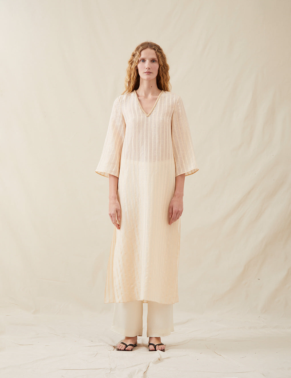 Womens | The Sheer Caftan | Sheer Cream Stripe