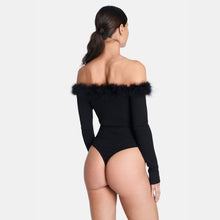 OW Collection Miranda Feather Bodysuit | Black Caviar