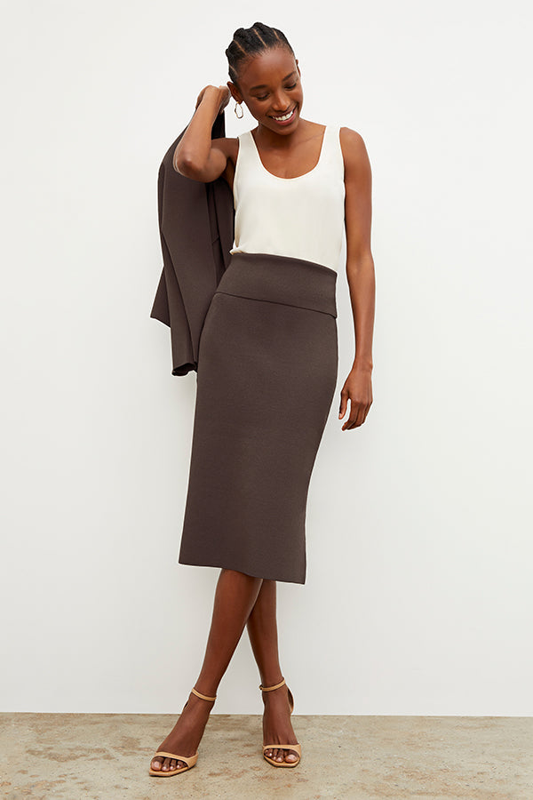 Front image of a woman standing wearing the Vicky Tank—Washable Silk in Pearl | Exclude