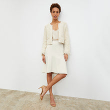 Front image of a woman wearing the Lilia Jacket - Interweave in Taupe / Ivory | Exclude