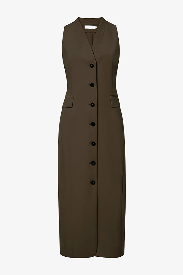 Packshot image of the Cassandra Dress - OrigamiTech in Olive | Still | Exclude