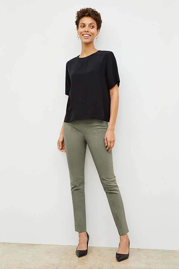 Front image of a woman wearing the foster pant in thyme | Exclude | Grid Hover