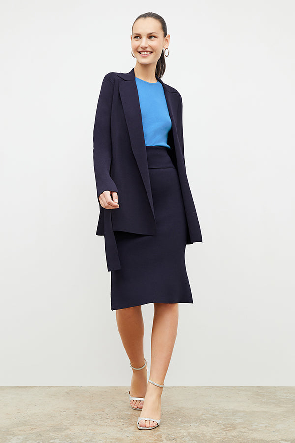 Front image of a woman wearing the Merritt Jardigan in Navy | Exclude