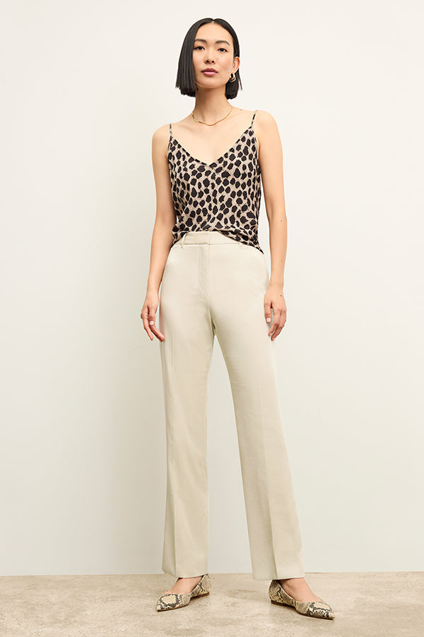front image of a woman wearing the smith pant in champagne | Exclude | Grid