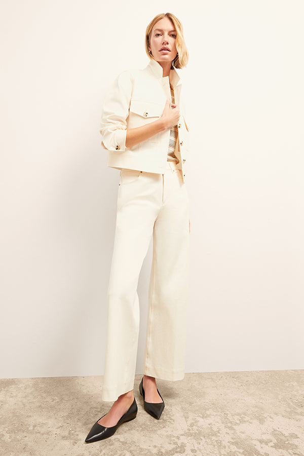Front image of a woman wearing the Milo Jean in Tusk | Exclude
