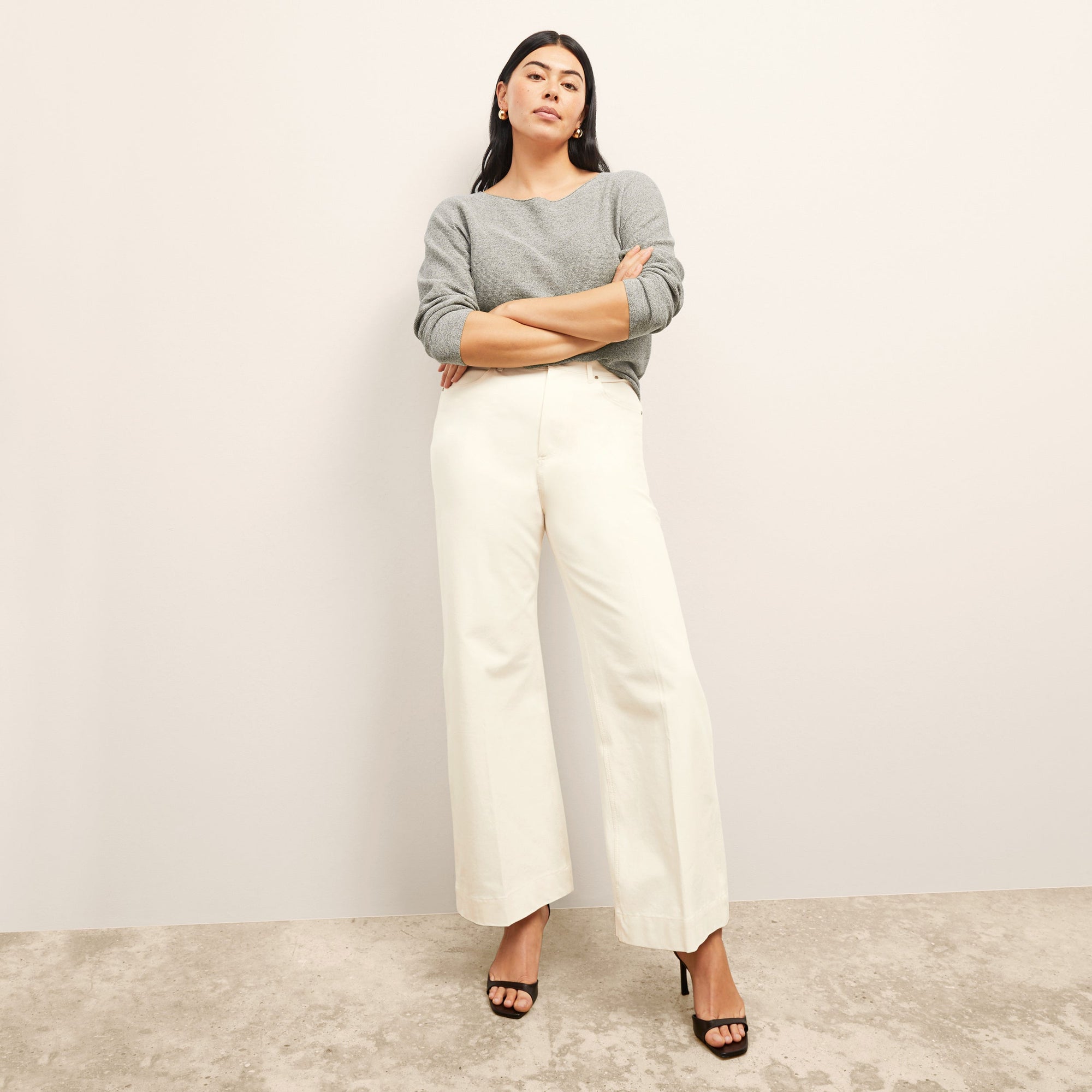 Front image of a woman wearing the Milo Jean in Tusk | Exclude