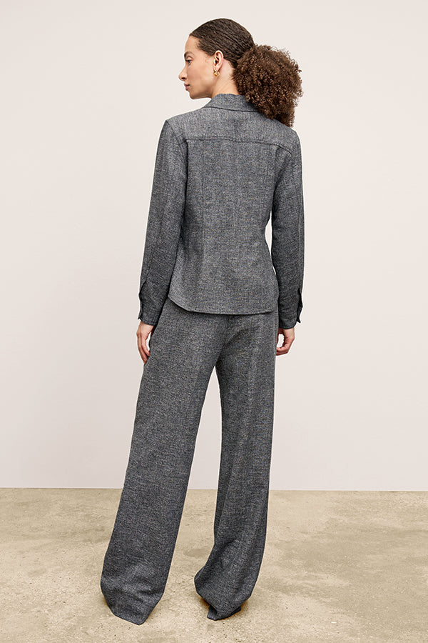 front image of a woman wearing the natalia jacket in black/white | Exclude 