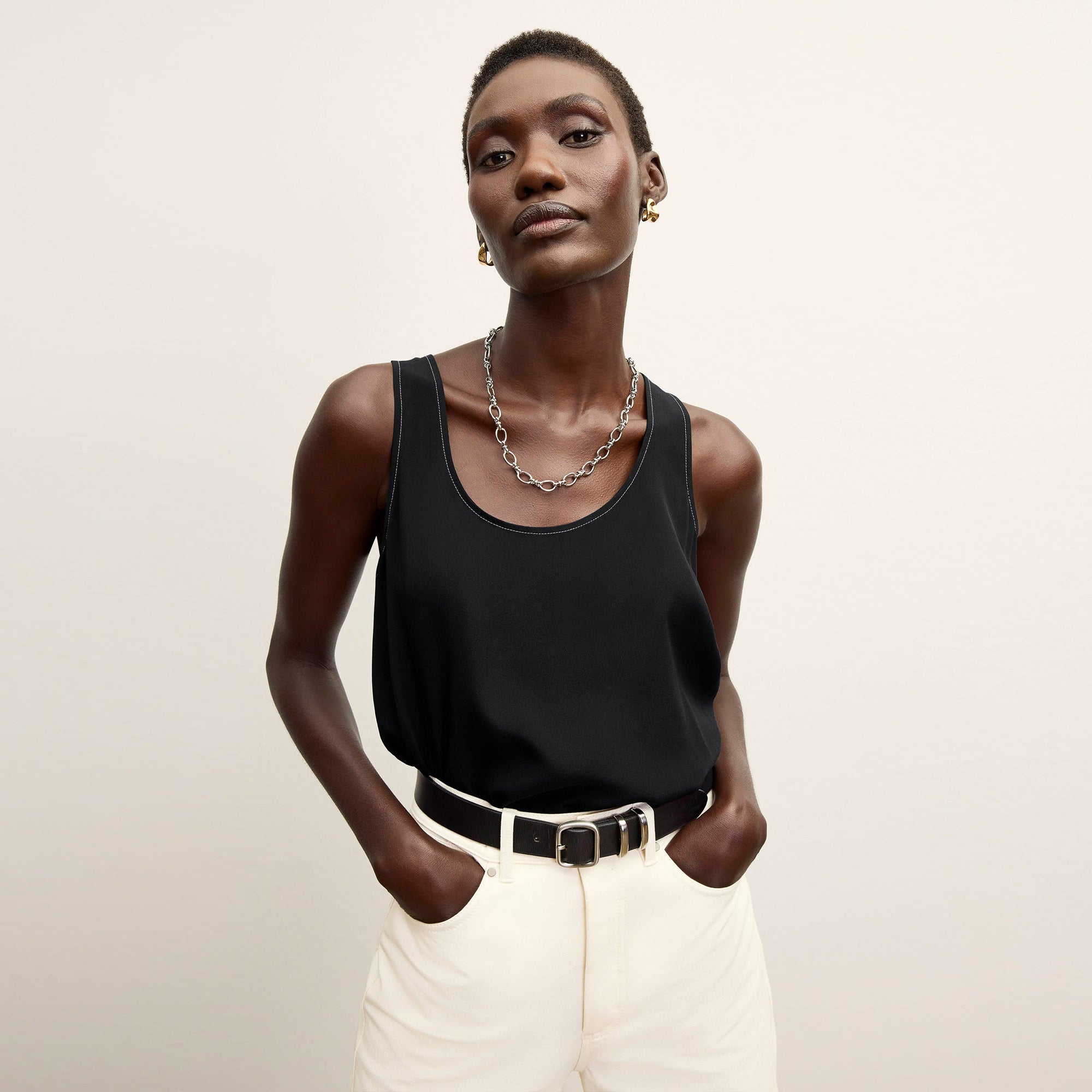 Front image of a woman wearing the Milo Jean in Tusk | Exclude