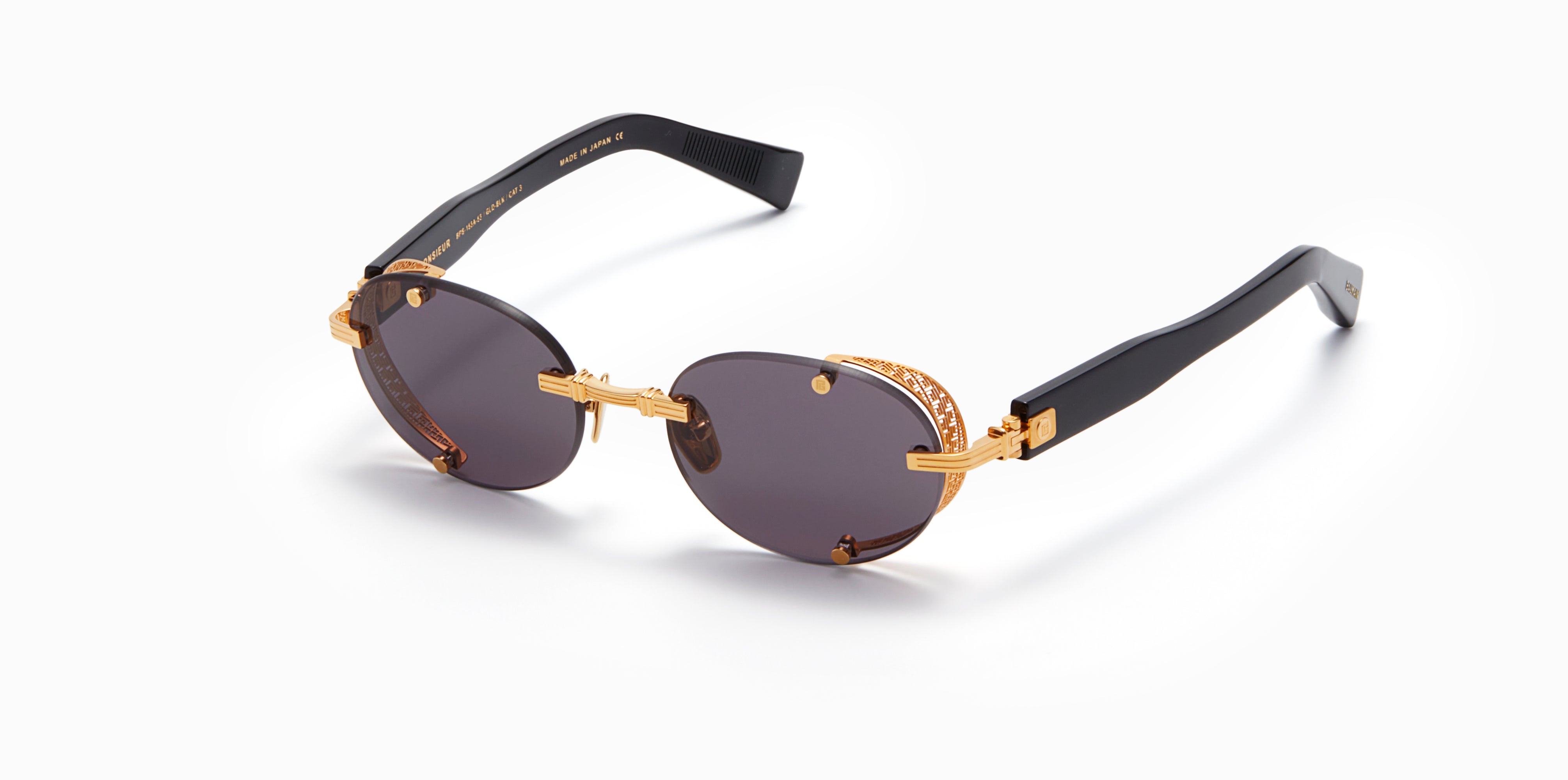 Unisex | Monsieur Sunglass | Yellow Gold - Black | Dark Grey w/ Black Mirror