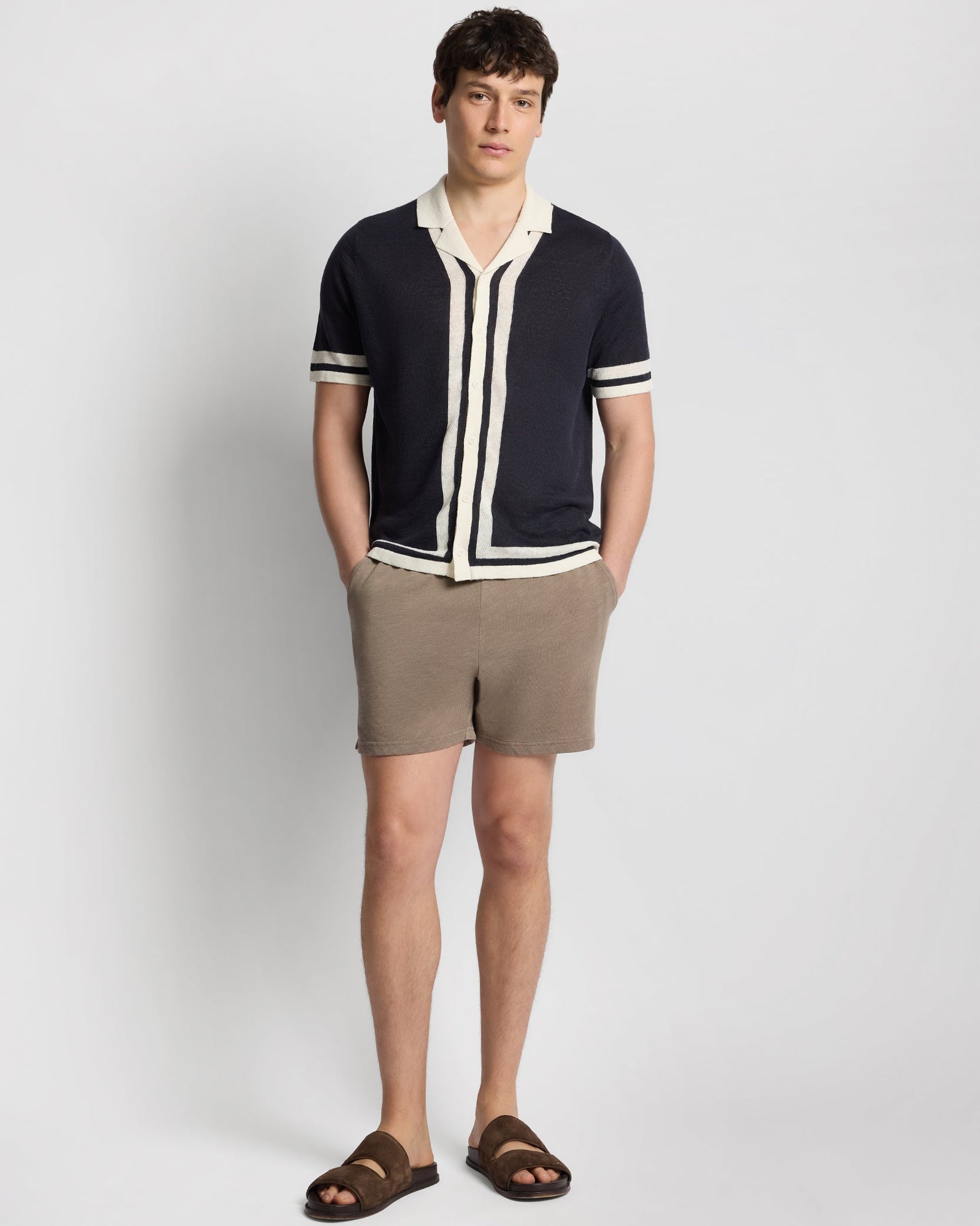 Mens | Linen Knit Camp Shirt | Midnight/Egret