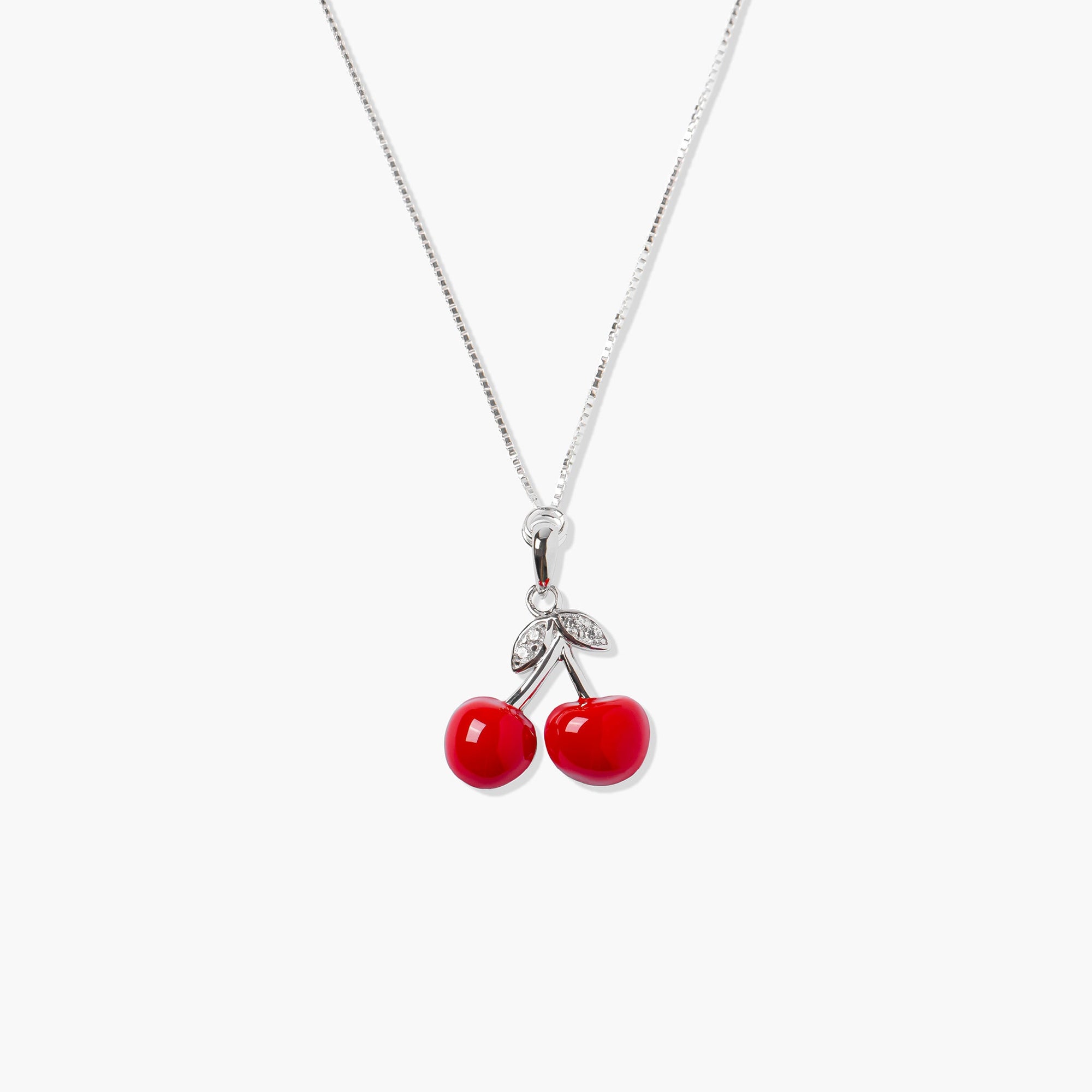 Cherry Necklace | Sterling Silver | Red Enamel/Cubic Zirconia